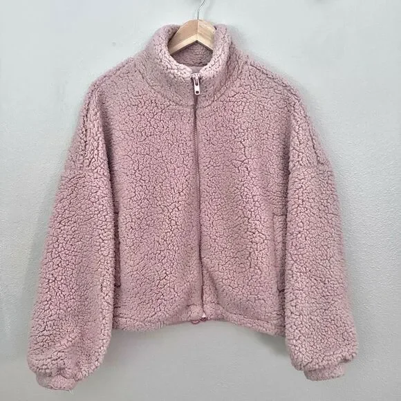 URBAN OUTFITTERS | Willow Fuzzy Drawstring Teddy Jacket Blush Pink | Size Medium - Picture 3 of 8